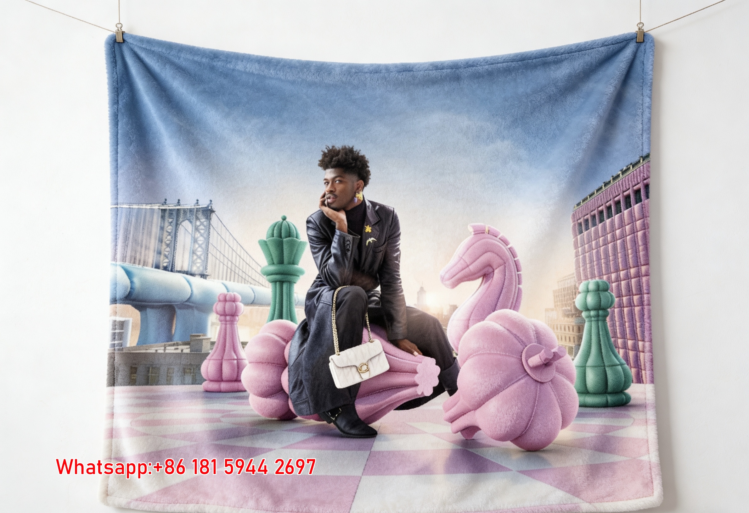 Coach Whimsical Chessboard Scene Flannel Throw Blanket for Sofa and Wall Decor C346